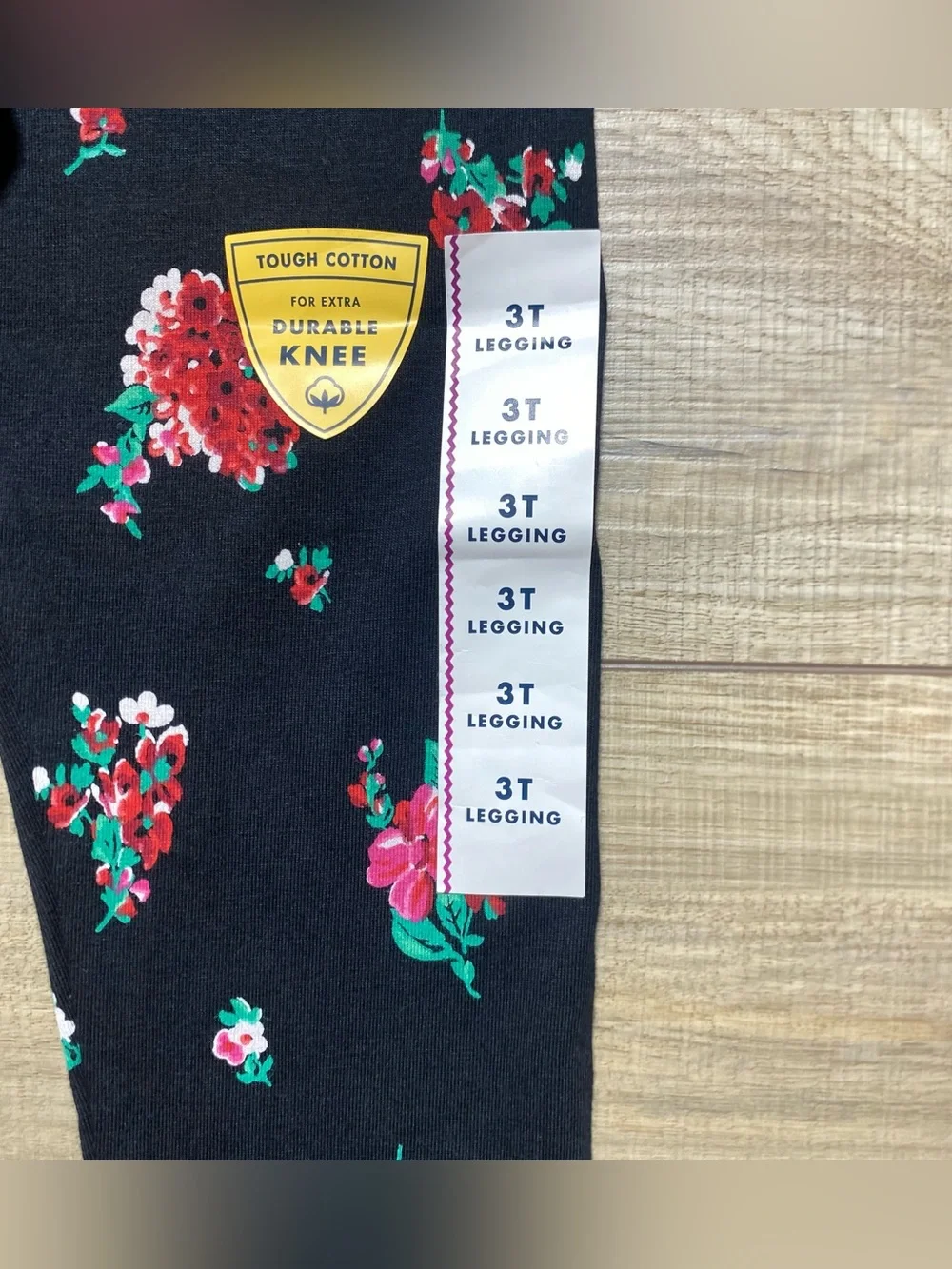 Cat & Jack Girls Durable Knee Tough Cotton Floral Leggings Size 3T Black